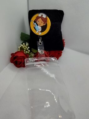 Nurse-Themed Retractable Badge Holder Reel with Clear ID Holder - Yellow Accent